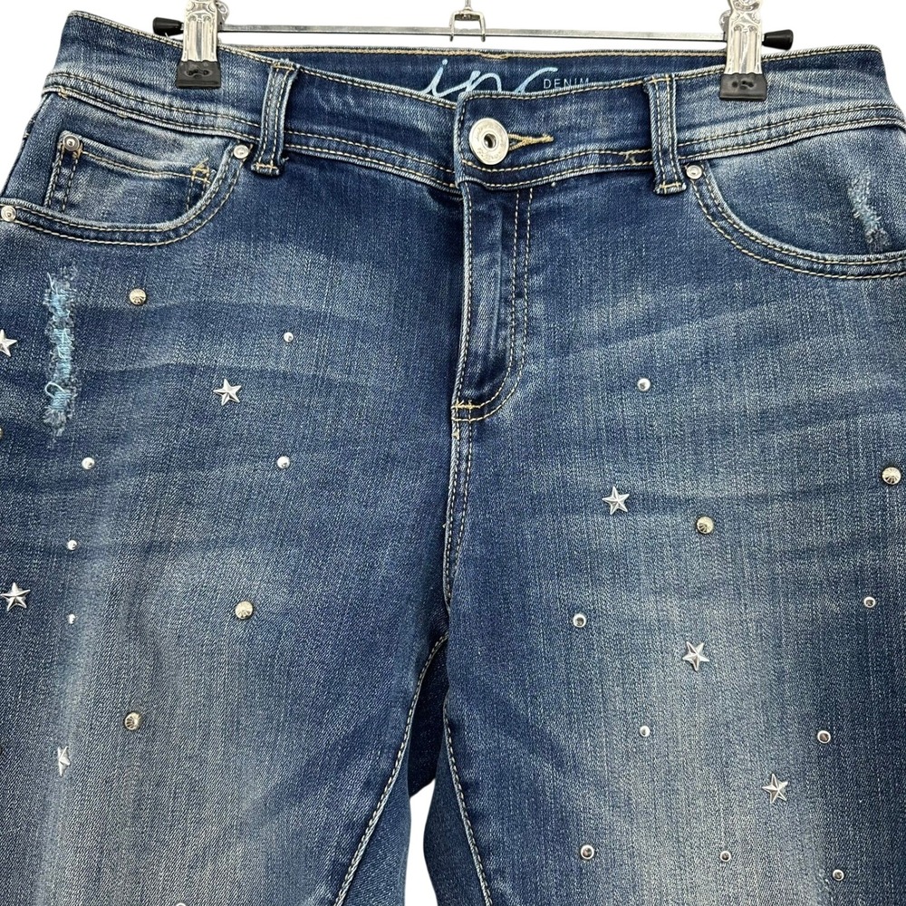 INC International Concepts Skinny Jeans Womens 6 Blue Star Studded Embellished